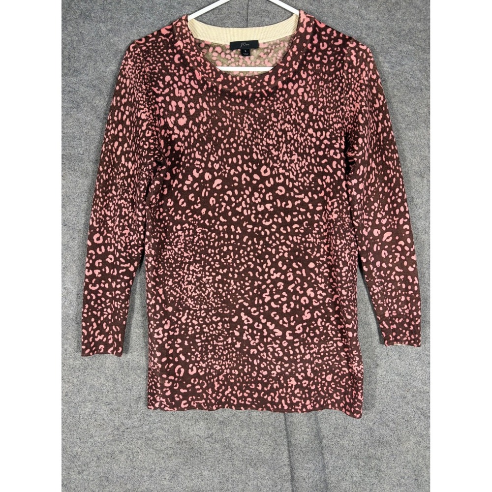 J.Crew Tippi Sweater Womens Small Pink Brown Leopard Animal Print Merino Wool